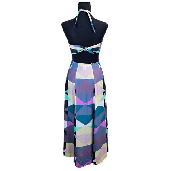 Mara Hoffman Tie Back Cut Out Midi Dress Diamonds Plum 0 Geometric Halter Chic - Picture 6 of 16